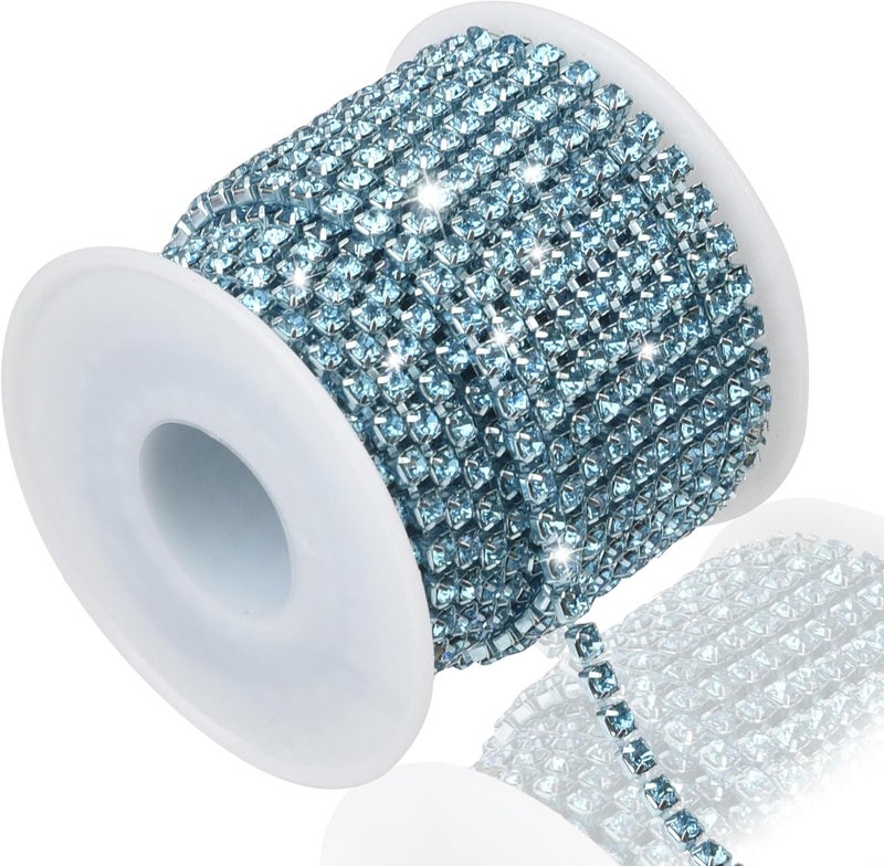 Dropower 4MM Crystal Rhinestone Close Chain Trim 10 Yards Rhinestone Banding Claw Cup Chain for Sewing Crafts, DIY Decoration, Jewelry, Clothing, Shoes Lake Blue - Image 1